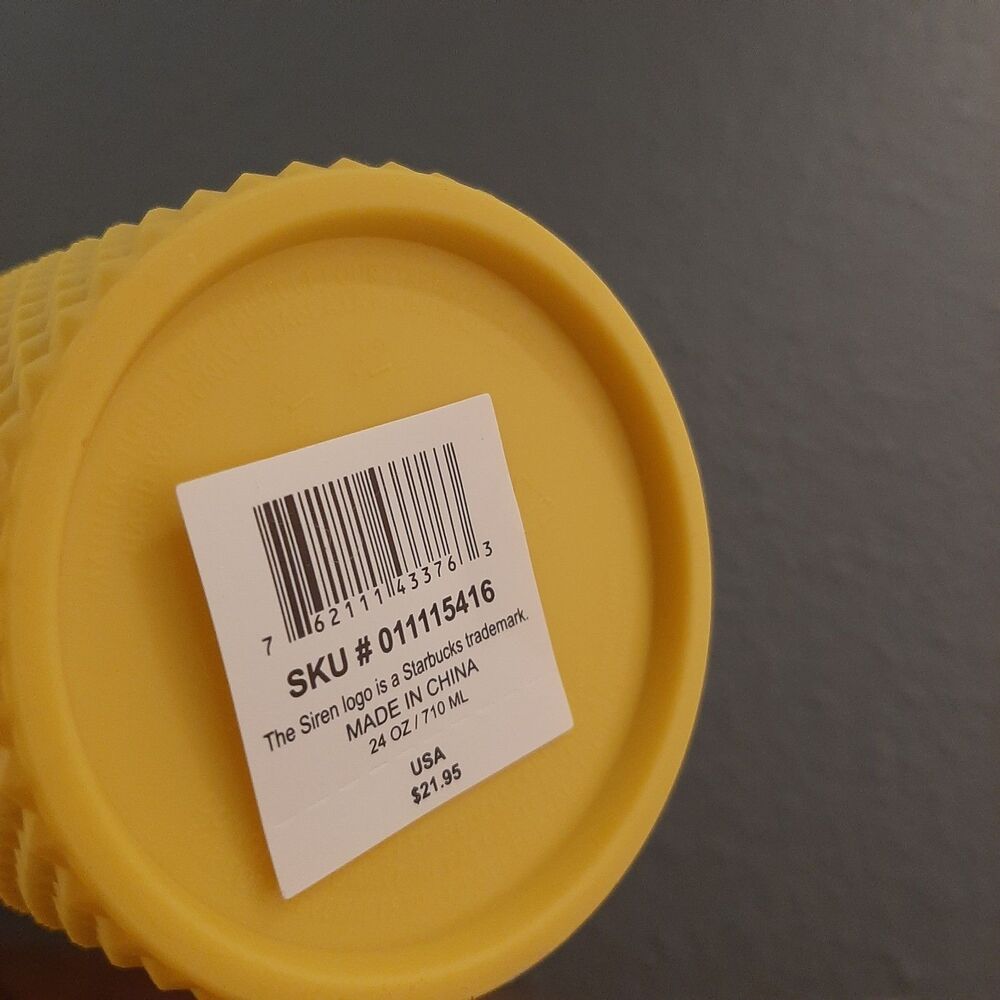 NEW Starbucks Cup Yellow 24 OZ Hawaii Collection with Straw Textured Pinapple - Picture 3 of 7